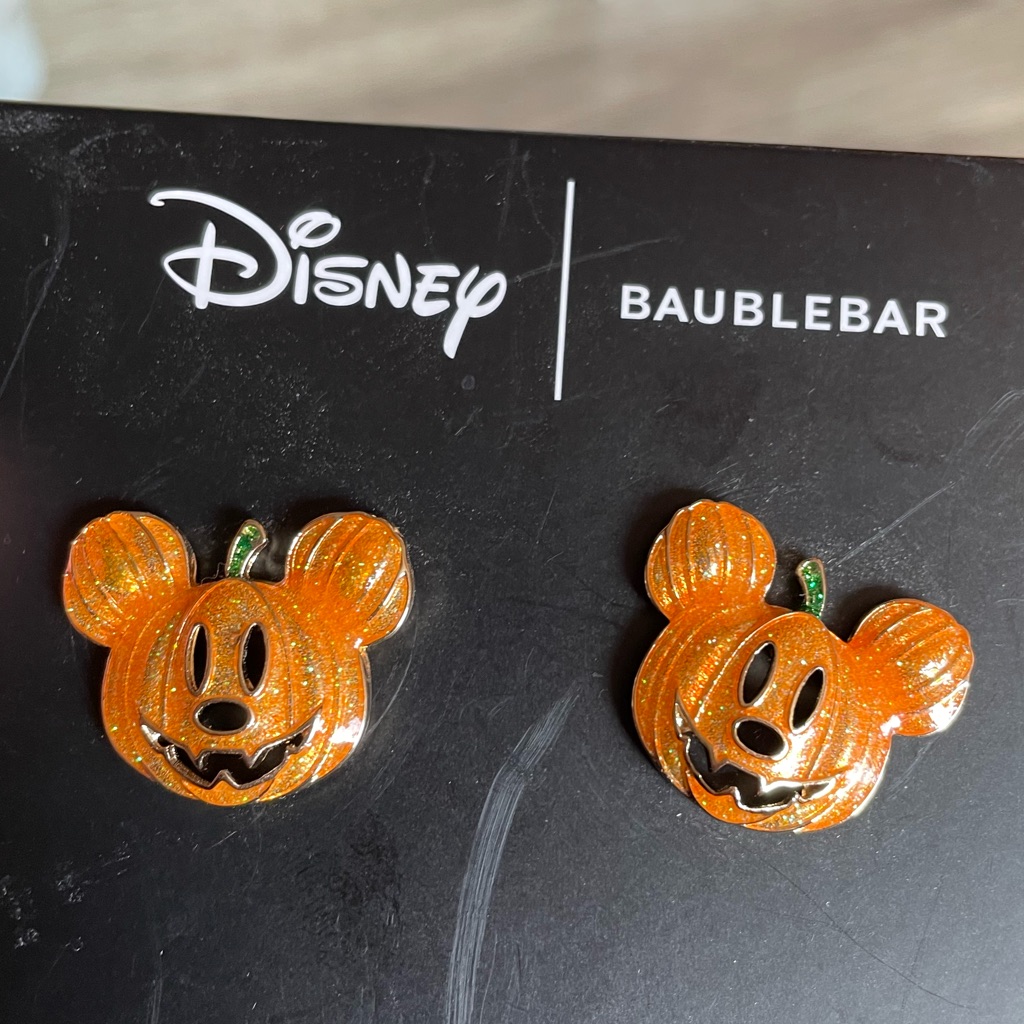 Nib New Baublebar X Disney Mickey Mouse Pumpkin Stud Earrings